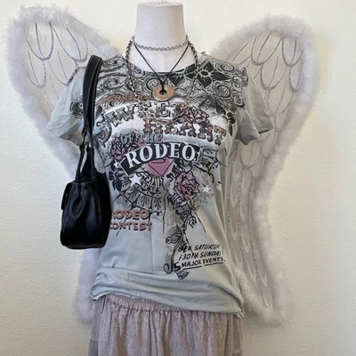 Camiseta gótica vintage Y2k caprichosa gótica jardín oscuro hada años 00 rodeo vaquera Foto 1 de 4