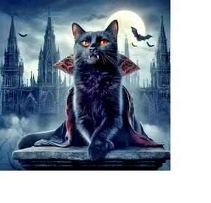 One-of-a-Kind VAMPIRE CAT BAT MOON Pendant on plated 925 Silver 20" 22" Necklace - Picture 1 of 13