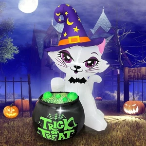 5 Fuß Halloween Schlauchboote Katze mit Hexenkessel Dekoration, Sprengung Hof De... - Bild 1 von 6