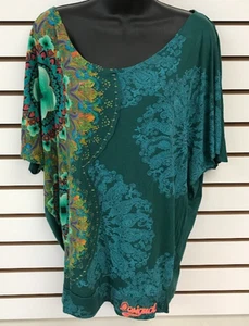 T-shirt top blusa donna verde Yanira Desigual nuova con etichetta, taglia M - Foto 1 di 13