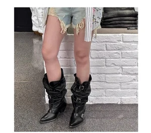 Botas R13 Cuero Tacón Grueso Punta Tubo Grande Hebilla Cinturón Botas de Caballero Alto - Imagen 1 de 24