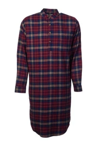Men’s Flannel Night Shirt Maroon Navy Plaid Check 100% Cotton Long Sleeve Irish - Picture 1 of 9