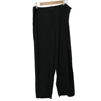 Calça Eileen Fisher 100% seda perna larga crepe luxo leve preta tamanho G - Imagem 1 de 4