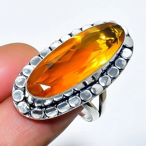 Honey Topaz Gemstone Handmade 925 Sterling Silver Jewelry Ring Size 7.5 - Picture 1 of 2