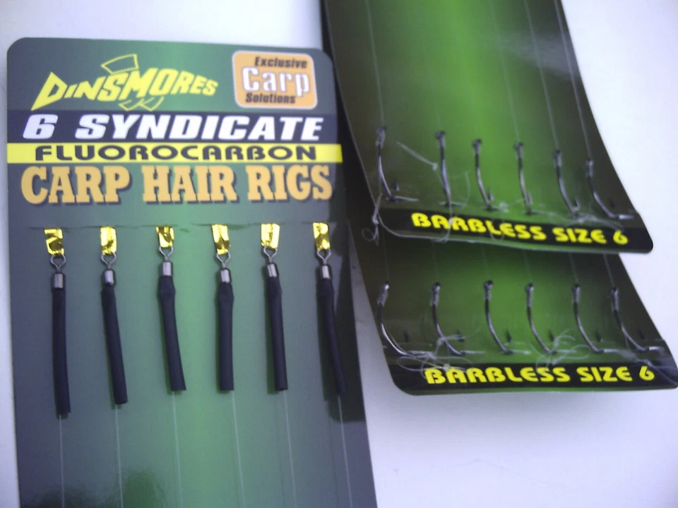 12 x Dinsmores Syndicate Flurocarbon Carp Hair Rigs.Size 6.  For Carp & Barbel - Image 1 of 3