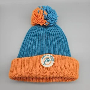 Miami Dolphins Vintage Logo 1970s/80s Beanie Knit Puff Skull Cap Pom Pom Hat - Picture 1 of 5