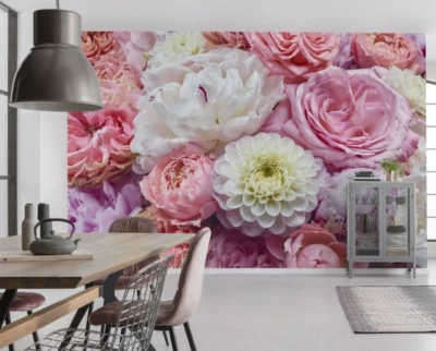 Floral wallpaper mural dinning room 368x254 cm paper wall decor pink purple - Image 1 of 4