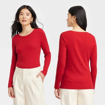 Mediana - Camiseta acanalada manga larga para mujer - Un nuevo día - Roja Foto 1 de 4