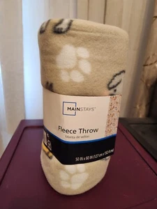 Mainstays Fleece Throw Blanket 50" x 60" Dogs & Paw Prints Soft Warm Brand New - Picture 1 of 11