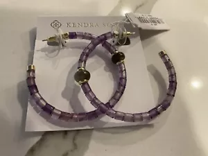 Orecchini a cerchio Kendra Scott Insley ottone placcato oro 14k ametista perline nuovi con etichette - Foto 1 di 2