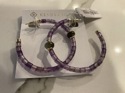 Pendientes de aro Kendra Scott Insley chapados en oro de 14k latón amatista con cuentas nuevos con etiquetas Foto 1 de 2