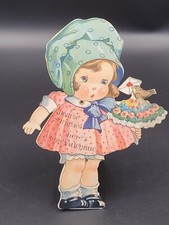 Mechanical Valentine Card 1920s Girl Bird USA Eyes Stand