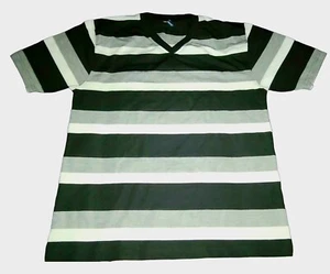 TRUE ROCK Mens Shirt V-Neck T-Shirt Black, Gray, and White Striped Size XL - Picture 1 of 3