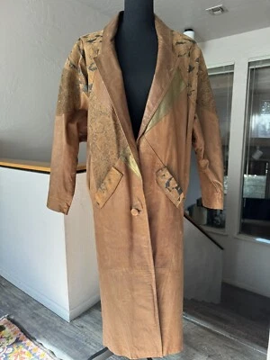 PELLE STUDIO Leather coat 1990 with metallic leather brown gold unique small - Image 1 of 4