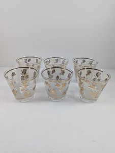 6 Rare Vtg MCM Libbey Gold Rose Frosted 5 oz Rocks Whiskey Low Ball Glasses 3.5" - Picture 1 of 12