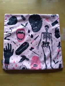 Society6 Spooky Halloween Bat Monster Skeleton Pink 20"x20" Throw Pillow Cover - Picture 1 of 1