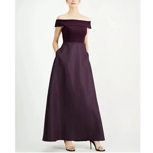 Adrianna Papell Womens 8 Currant Purple Off The Shoulder Long Gown Dress NWTDA31 - Picture 1 of 3