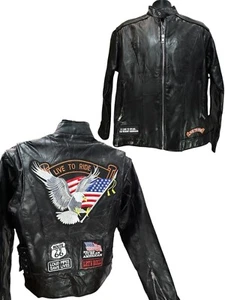 DIAMOND PLATE Buffalo Genuine Leather Biker Motorcycle Jacket M America Eagle 🦅 - Picture 1 of 9