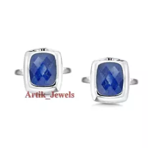 Natural Lapis Lazuli Gemstone With 14K White Gold Plated Silver Cufflink #1363 - Picture 1 of 13