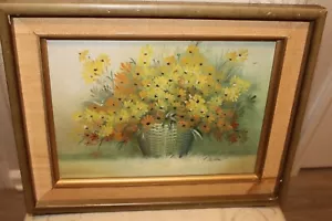 Vintage L Schwanenstrauß Blumen gerahmt Ölgemälde 16,5 x 13 - Bild 1 von 9