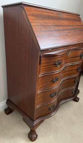Antique Secretary Drop Front Desk with 4 Drawers, Mahogany?? Cover