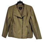 Andrew Marc New York Womens 1X Moto Jacket Vegan Faux Leather Olive Green