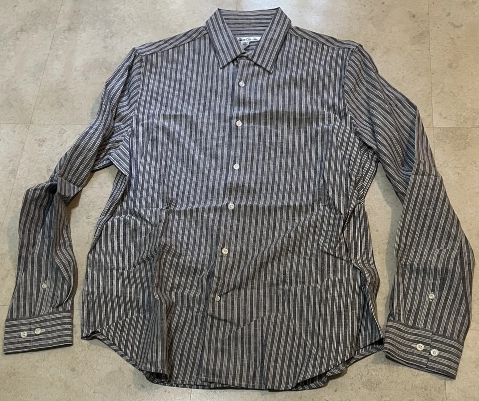 KENNETH COLE NY Stripe L/S Linen Cotton Shirt - Large, white/black - Image 1 of 1