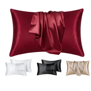 All Sizes, 4 colors Satin Pillowcase (2 Pack) for Hair Skin Silk Pillow Case - Picture 1 of 37
