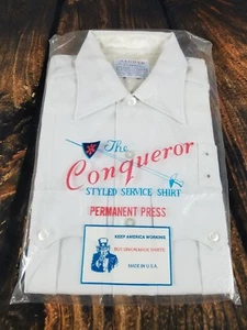 Military Service Shirt Union Made vtg Conqueror White Short Sleeve Size Small - Picture 1 of 11