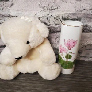 Floral Buddies White Plush Polar Bear Cover And Otagiri Cylindrical Vase - Picture 1 of 9