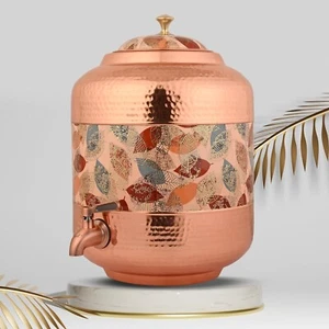 11 Litre Copper Water Dispenser Antique Carving with Lid Storage & Serving Home - Bild 1 von 5