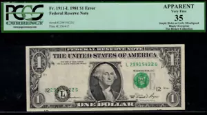 1981 $1 Federal Reserve Note PCGS 35 error note misaligned black overprint - Picture 1 of 2