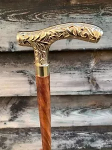 NEW SOLID ANTIQUE SOLID BRASS HANDLE WOODEN WALKING STICK CANE VINTAGE DESIGNER - Picture 1 of 5