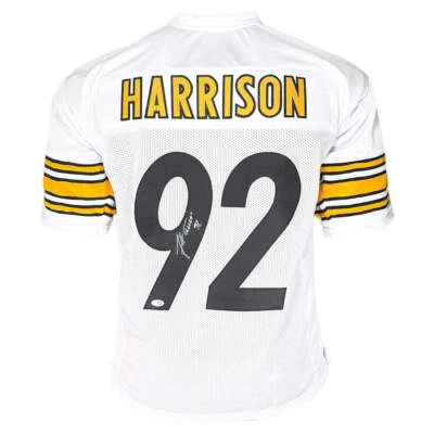Camiseta de fútbol blanca firmada por James Harrison de Pittsburgh (JSA) Foto 1 de 3