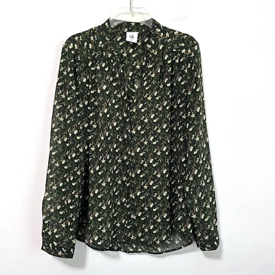 Cabi Garden Blouse #4337 M Floral Sheer Long Sleeve Button Front Trendy Work Top - Image 1 of 4