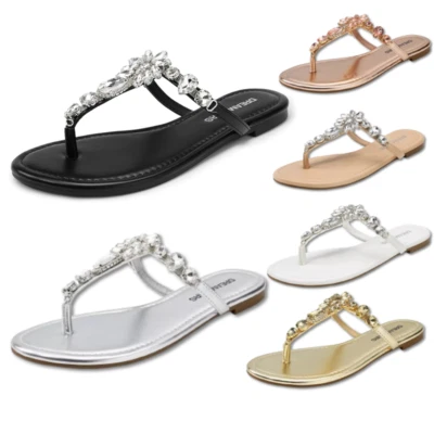 Sandálias femininas casuais tanga com alça em T chinelo strass sapatos sociais - Imagem 1 de 2