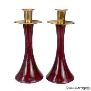 Mid-Century Atomic California Redwood Sculpted Candlestick Holders - A Pair - Picture 1 of 7
