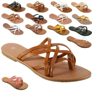 Nuevas Mujeres Sandalias Gladiador Zapatos Tanga Chanclas Abatibles Talla Plana Zapatilla Zapatos - Imagen 1 de 33
