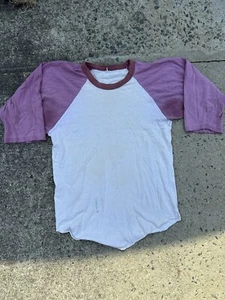 Camiseta raglán vintage años 70 blanca/púrpura talla grande en blanco descolorida envejecida  - Imagen 1 de 9