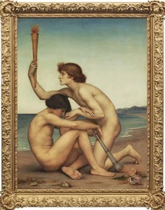 Antigua pintura al óleo hecha a mano de arte maestro desnudo masculino sobre lienzo 24"x36" - Imagen 1 de 2