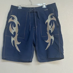Harley-Davidson Vintage Flame Board Shorts Uomo 2XL Blu Costume da Bagno Tribale - Foto 1 di 8
