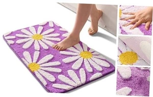 Purple Bathroom Rugs Cute Daisy Bath Mat White and Yellow Flower Decor Rug - Picture 1 of 7