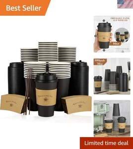 Stilvolle schwarze BPA-freie Kaffeetassen mit Deckel für Events & Reisen - 100 Stück - Bild 1 von 9