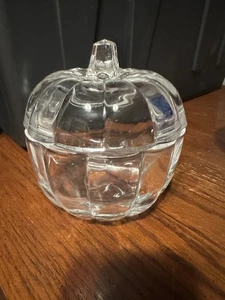 Clear Glass Heavy Pumpkin Lidded Bowl, Collectible Glass Dish - Picture 1 of 4
