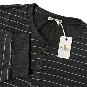 Marine Layer Double Knit Henley Dark Grey Light Blue Stripe Size 2XL $78 - Picture 1 of 9