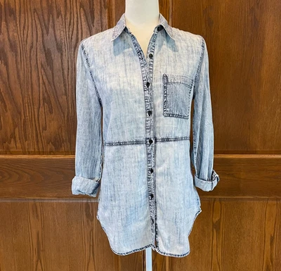 Camisa Decree Mujer Cambray Pequeña Azul 100% Algodón Vaquera Occidental Manga Larga Foto 1 de 4