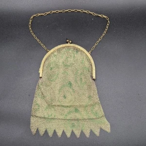 Art Deco 1920's Flapper Painted Gilt Metal Mesh Purse - Picture 1 of 6