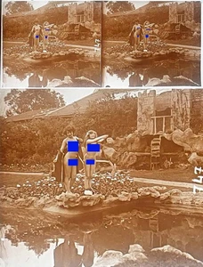 PHOTO STEREO  sur verre NU FEMININ 1900 - 1920  risque sexy nude lesbian / 760 - Foto 1 di 1