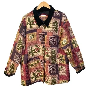 Vintage Casual Corner Jacket Women Size 2X Quilted Floral Patchwork Print Granny - Picture 1 of 13