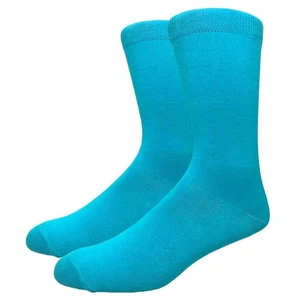 Solid Color Crew Cotton Dress Socks - Turquoise - Picture 1 of 3
